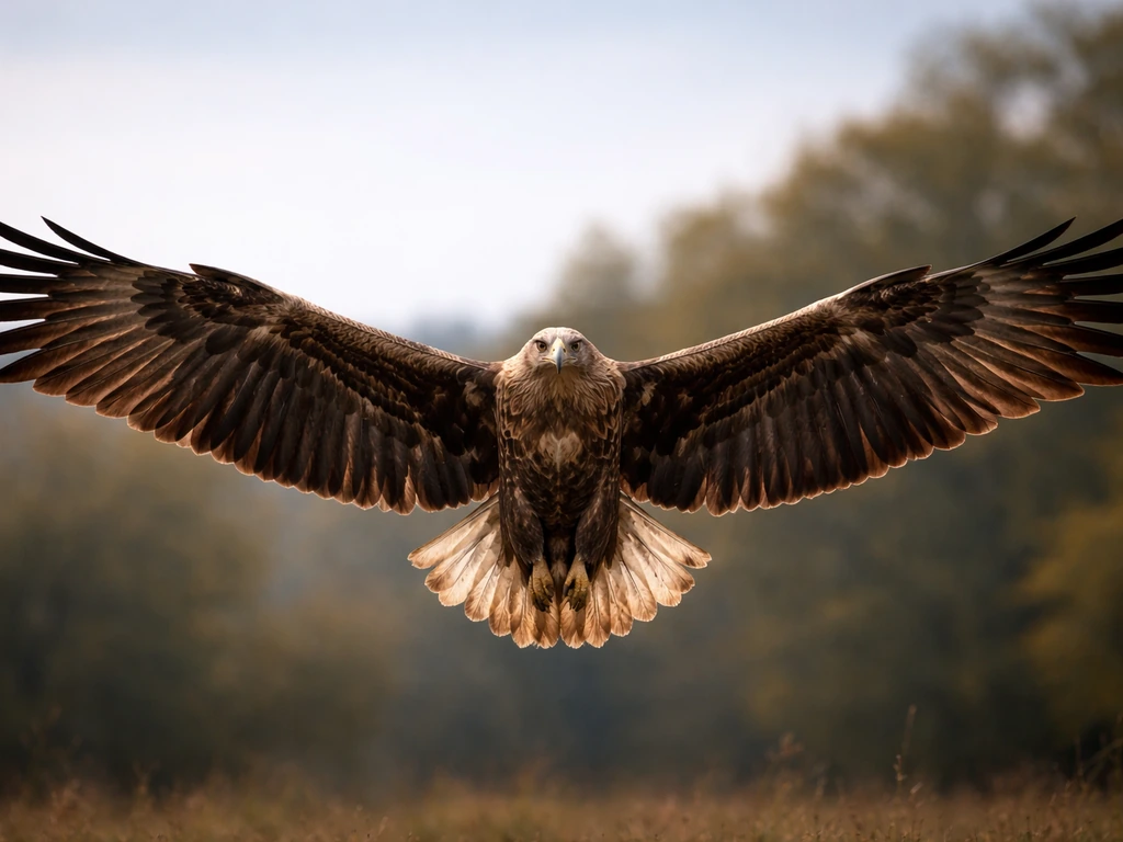 An anonymous raptor with fully extended wings, shown tip-to-tip against a minimal sky background.