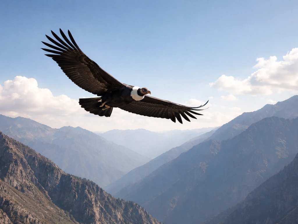 Andean condor soaring high above the Andes with wings fully spread