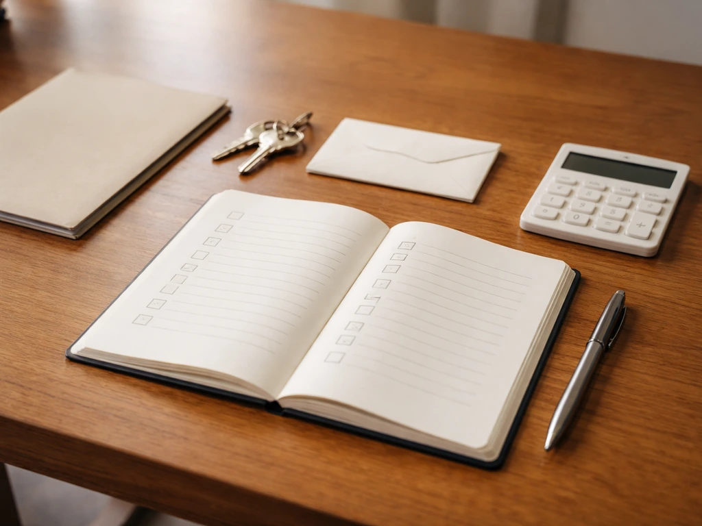 Minimal photo showing a notepad with a debt checklist and a simple assets-minus-liabilities concept