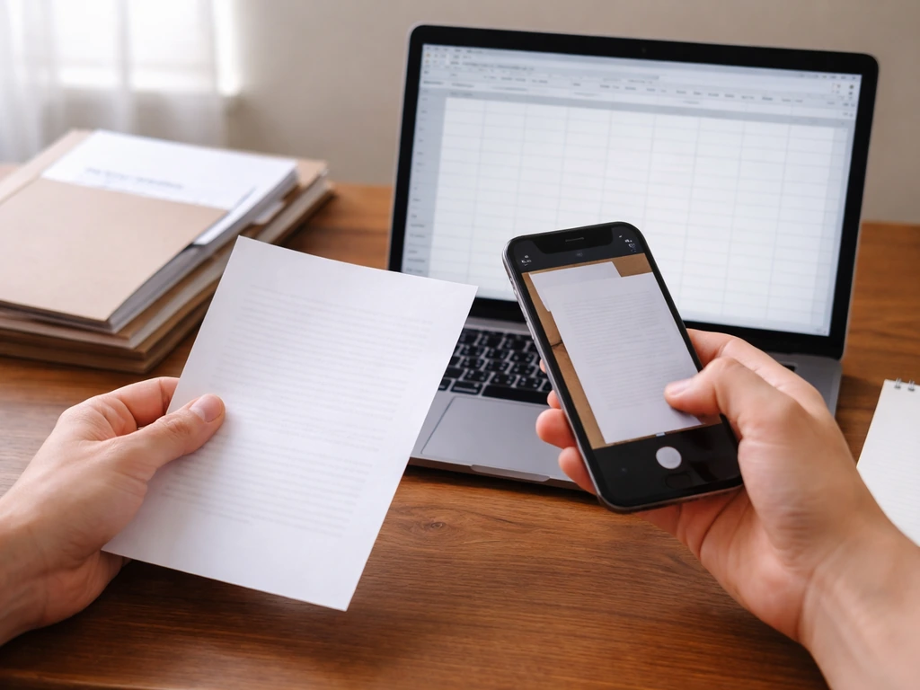 Hands cross-check annual report PDFs and compare director listings on a laptop spreadsheet grid.