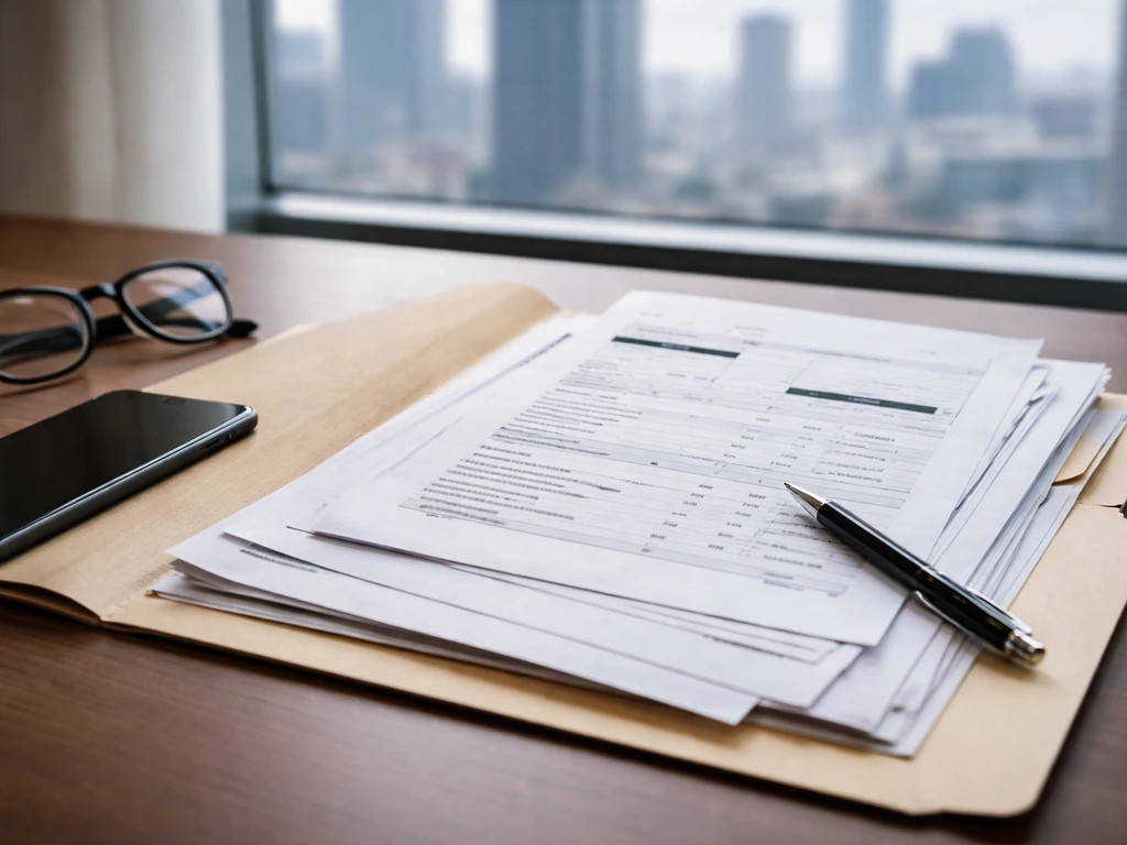 Open public-records documents on a desk with glasses and a phone, symbolizing net-worth research.