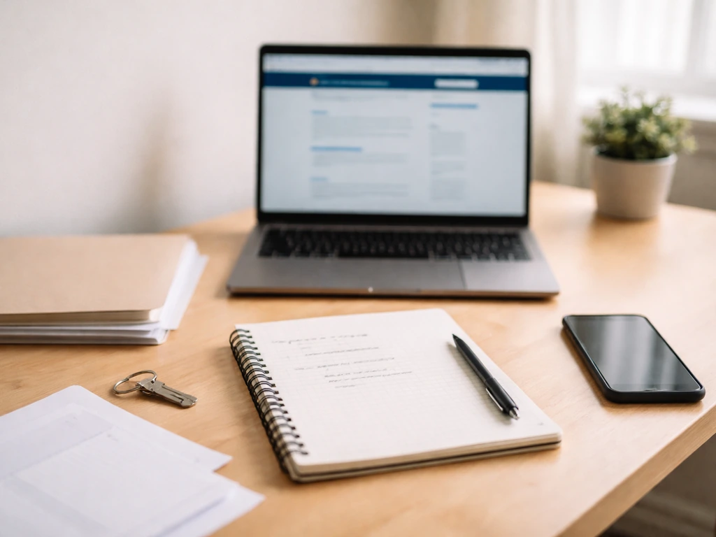 Minimal desk scene with laptop and notebook showing a practical workflow for verifying financial records