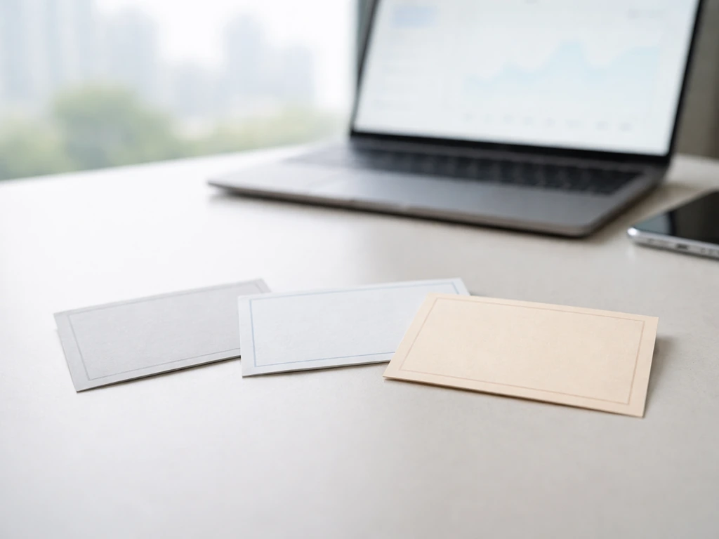Three blank estimate cards on a desk beside a phone and laptop, suggesting conflicting net-worth sources.
