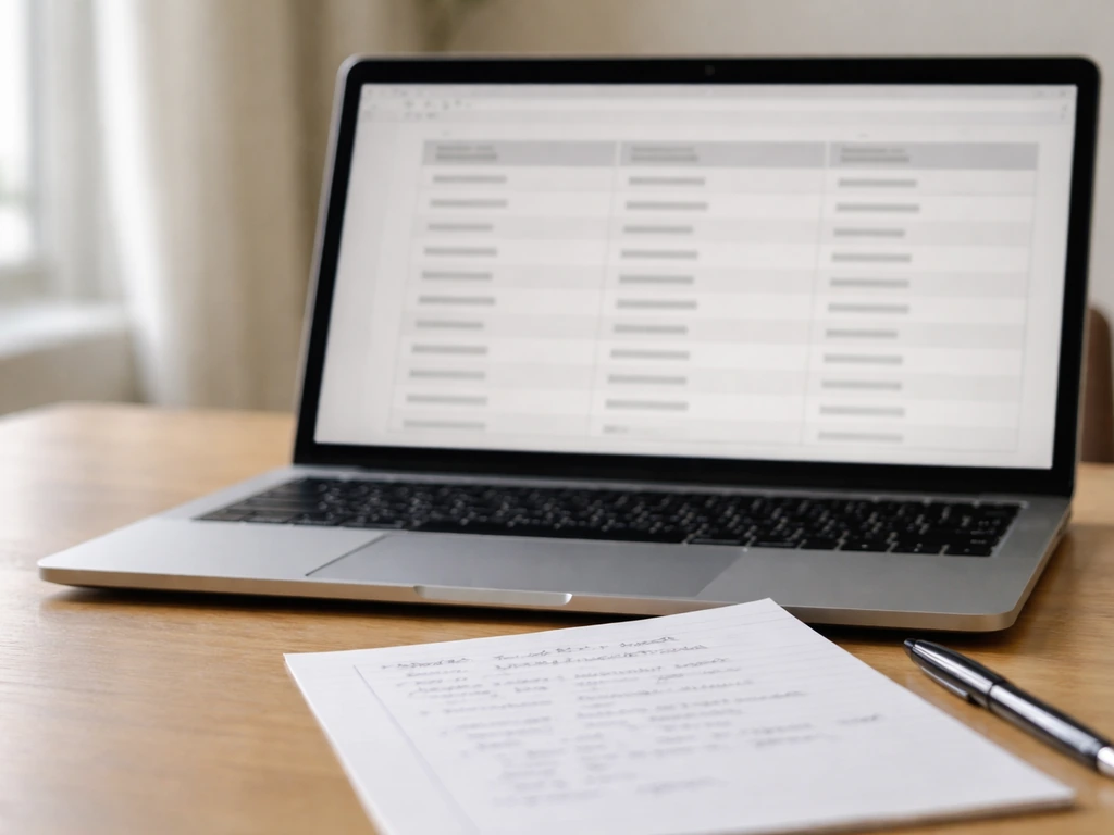 Close-up of a laptop and paper showing a simple assets vs liabilities table with confidence notes
