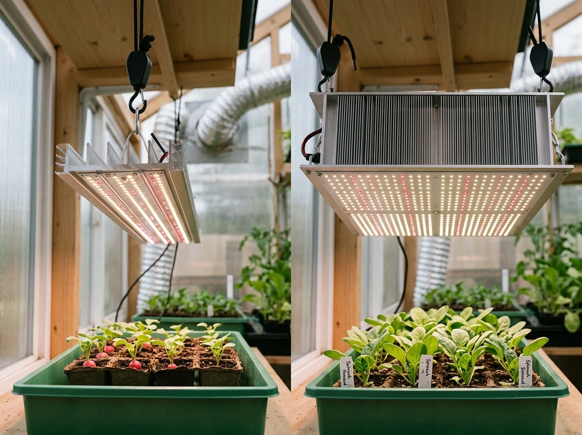 Comparing bar, panel, and quantum-board LED form factors over identical seedlings