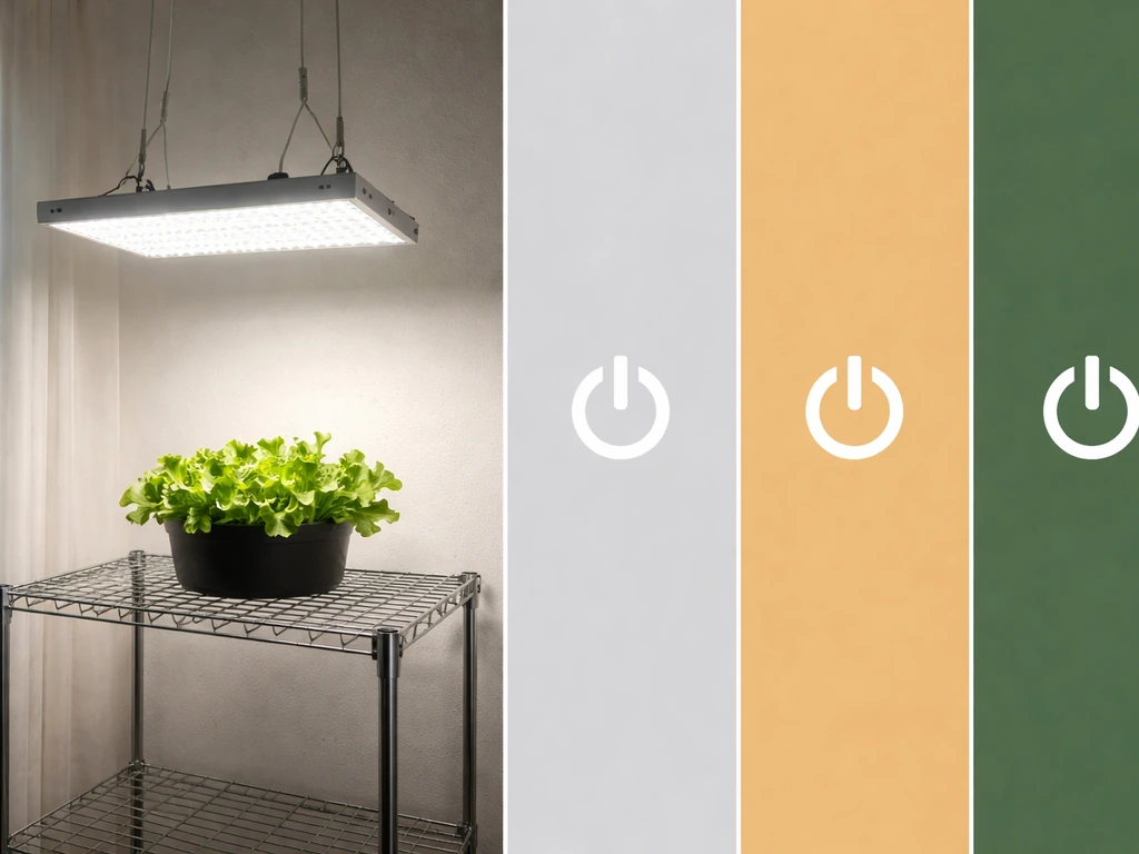 Three-way comparison of LED grow light “1000W” marketing vs real wall power draw on a split graphic.