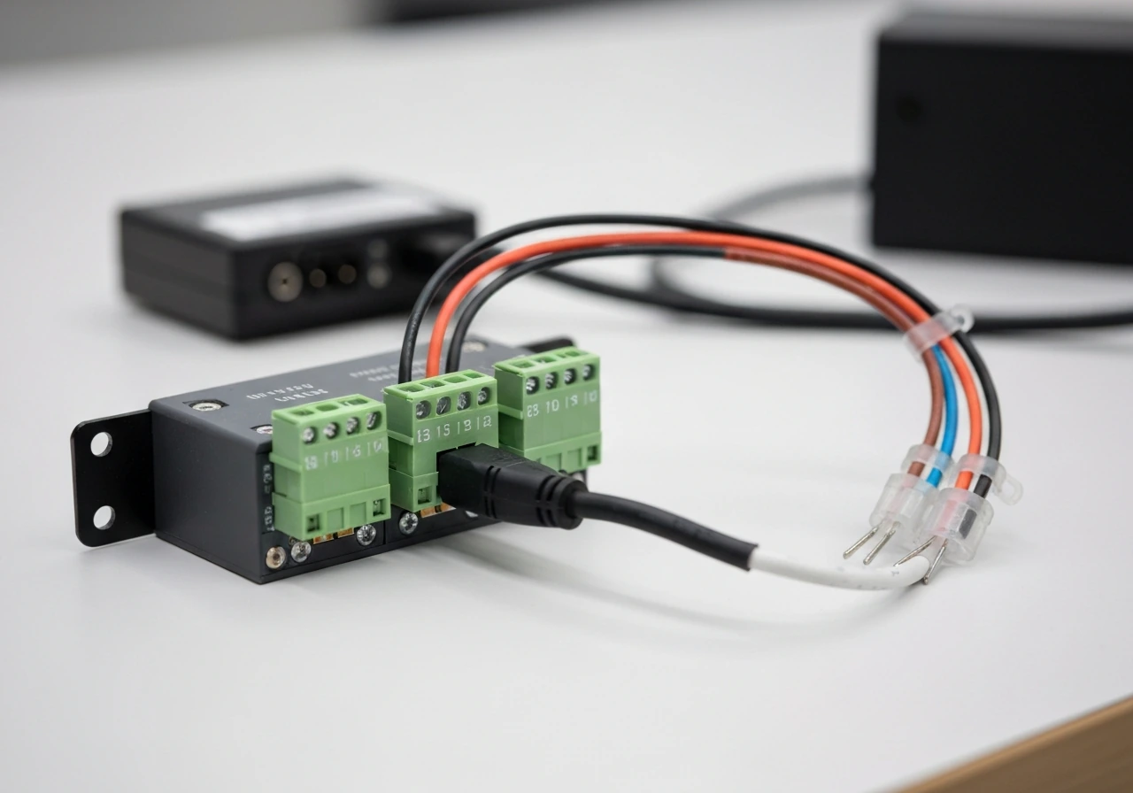 Close-up of dimmable LED grow light wiring with 0-10V control cable connected and routed neatly.