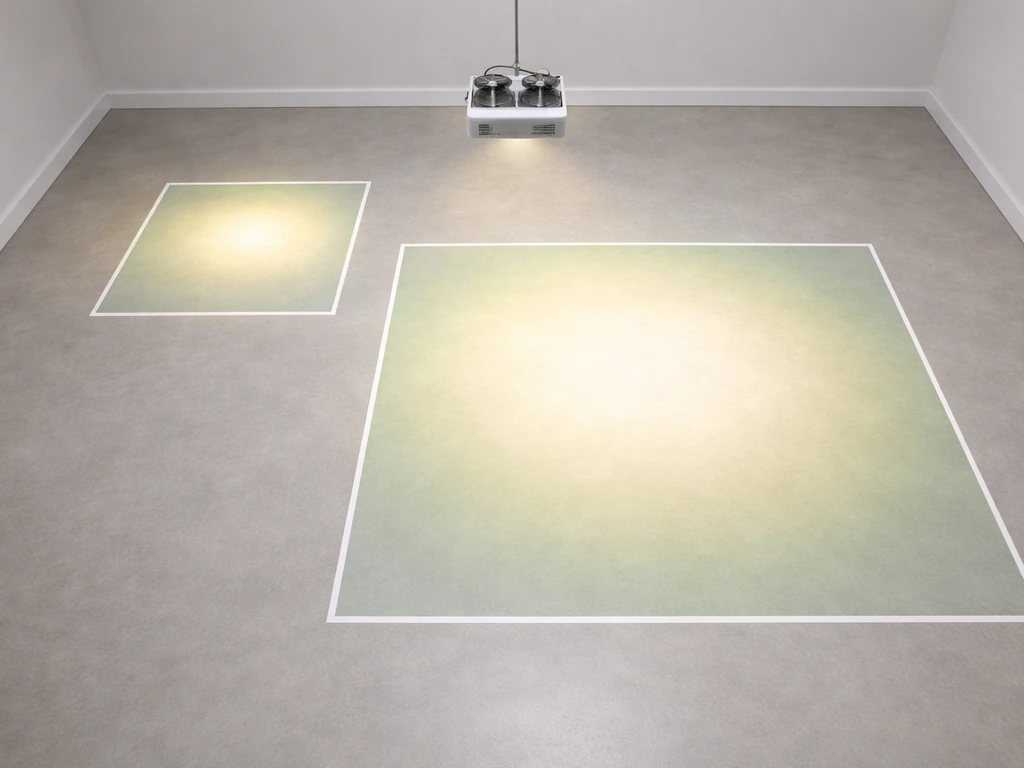 Top-down view of empty 2x2 and 4x4 grow footprints with a centered LED fixture and soft coverage rings.