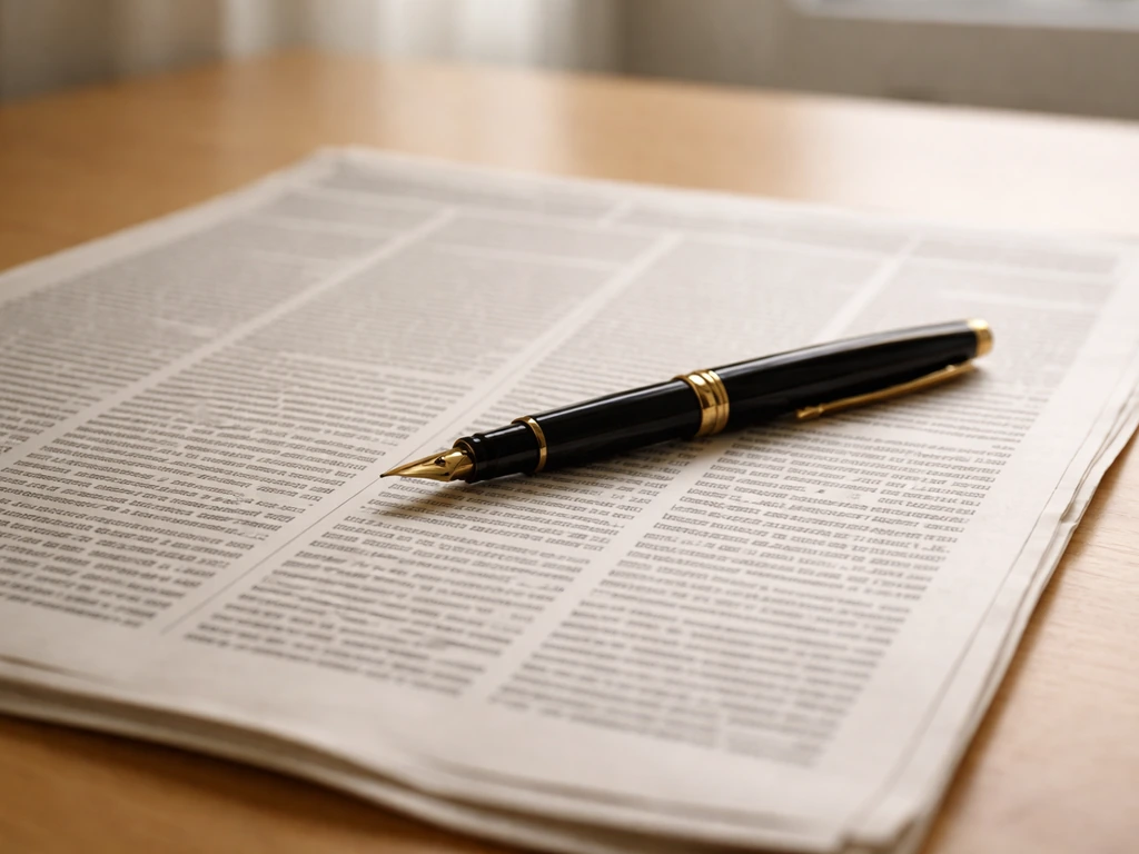 Close-up of a printed newspaper page and pen on a desk, suggesting a long-running opinion column.