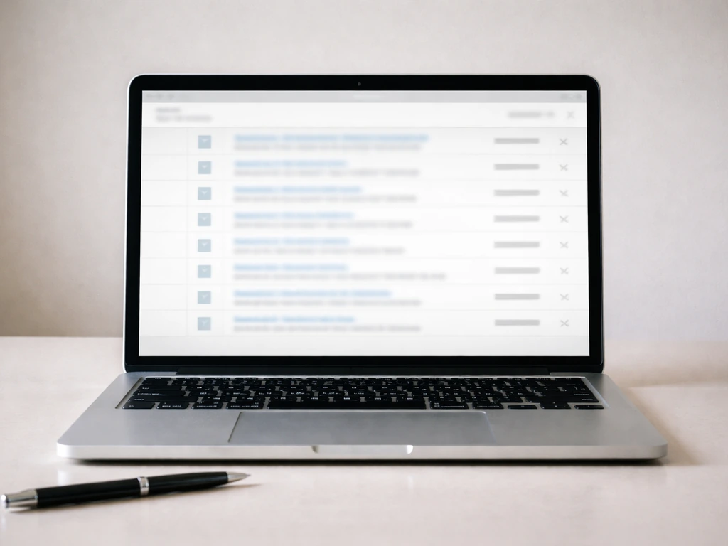 Laptop showing a generic SEC EDGAR-style document list for a public records check
