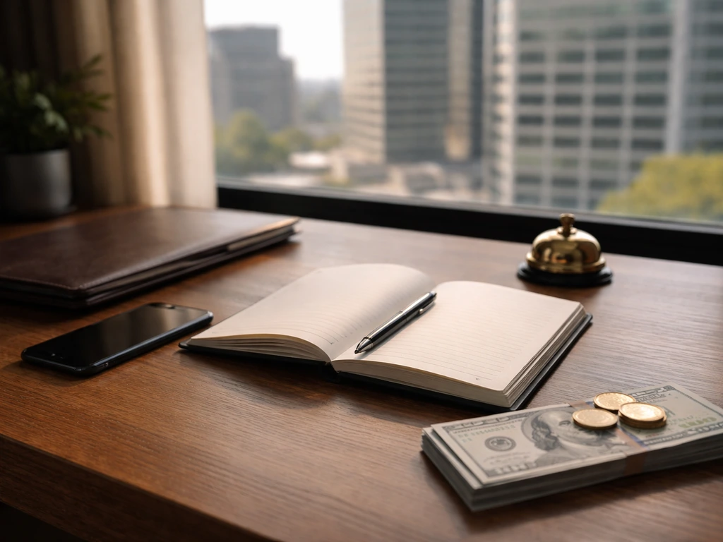 Minimal desk scene with coins and a smartphone, symbolizing private-company executive finances.