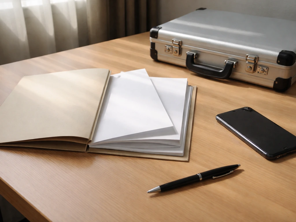 Simple desk scene with scattered documents and a locked folder suggesting missing disclosures