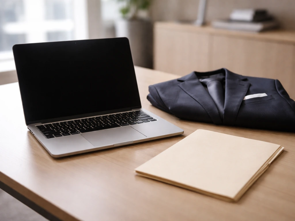 Minimal photo of a nonprofit executive’s desk with a laptop, suit jacket, and a plain folder—symbolizing income sources.