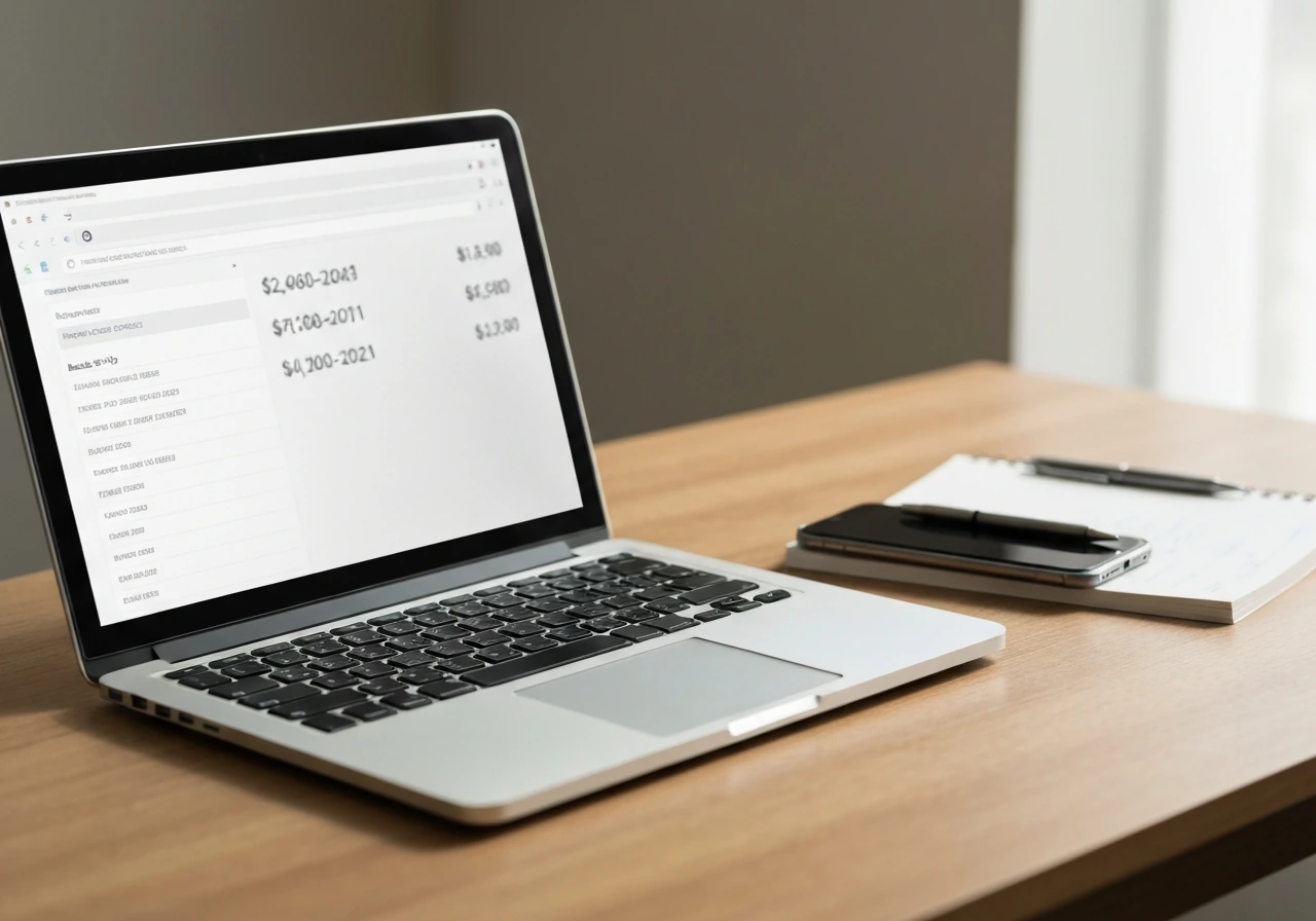 Close-up of a laptop showing blurred archived fundraising page fields, with phone and pen on a desk.