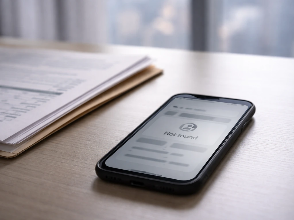 Minimal office desk with blurred finance paperwork and a dark smartphone showing an unreadable status screen.