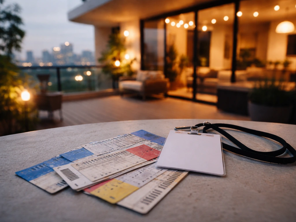 Minimal collage-style photo showing concert ticket stubs and a luxury apartment balcony, symbolizing public signals