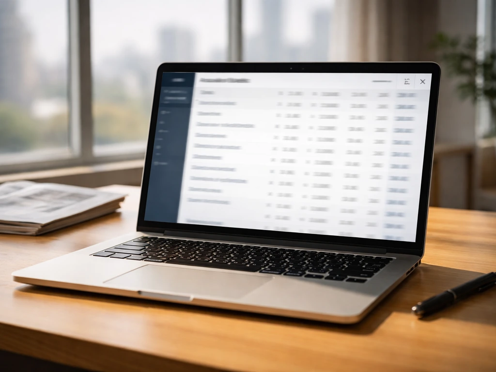 Laptop on a desk with a blurred wealth-list webpage glow, symbolizing a public net-worth source.