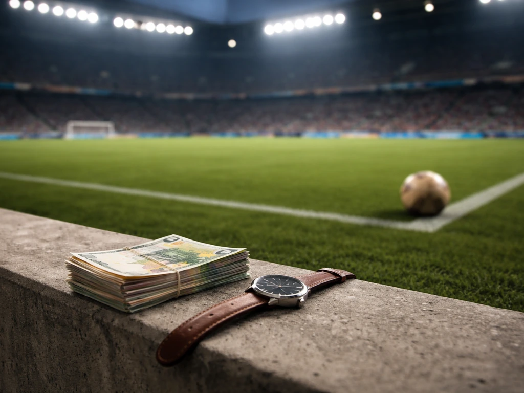 Empty football stadium pitch at Napoli-era night, symbolic of rising wages and major career transfers