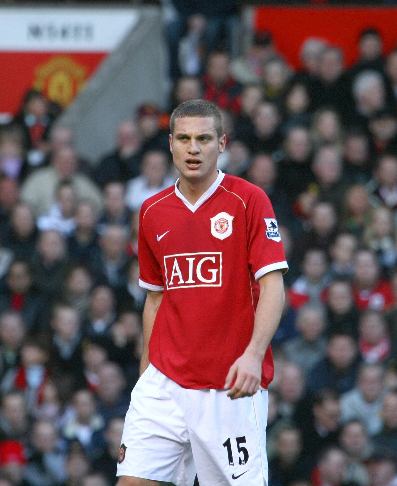 Nemanja Vidić in a Manchester United kit during a match