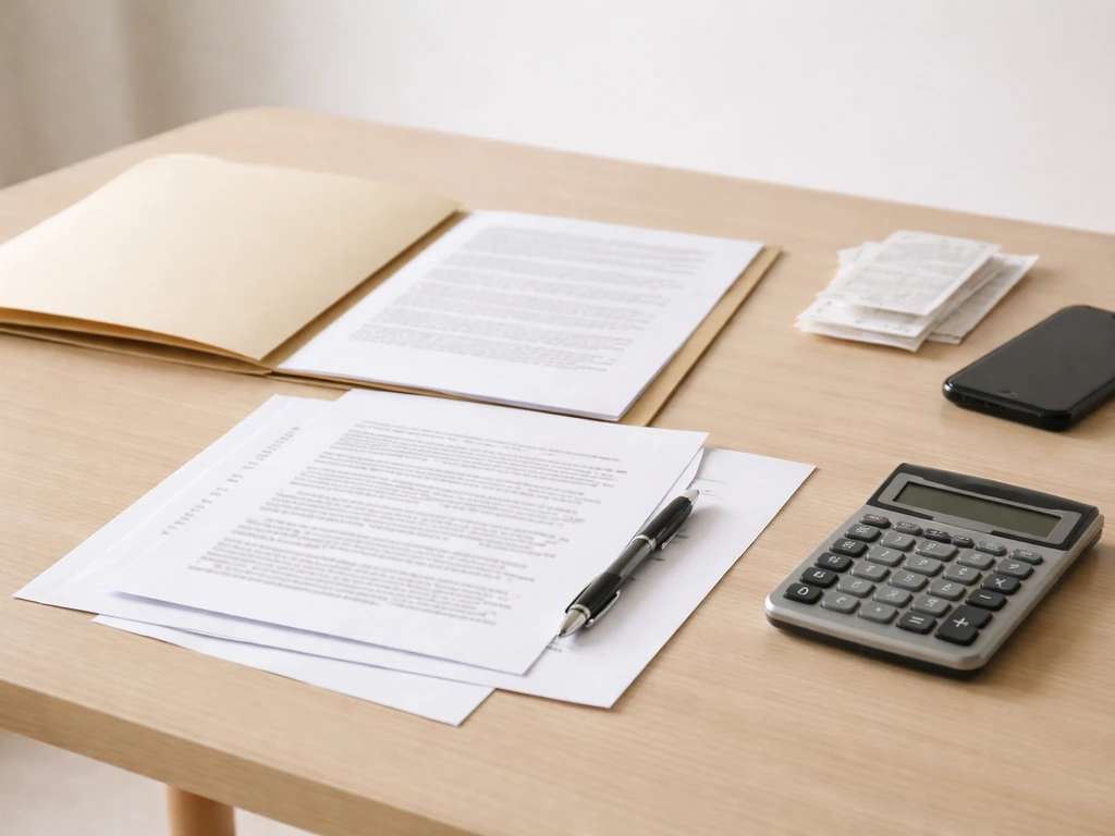 Hand placing documents into a folder on a desk, symbolic of verifying a contract estimate