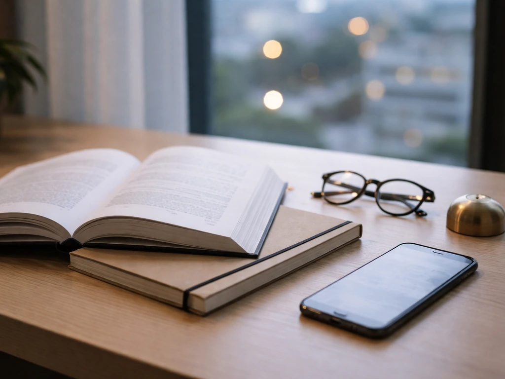 Sunlit desk with a finance book and a smartphone showing anonymous notes—symbolizing research into srdjan djokovic net w