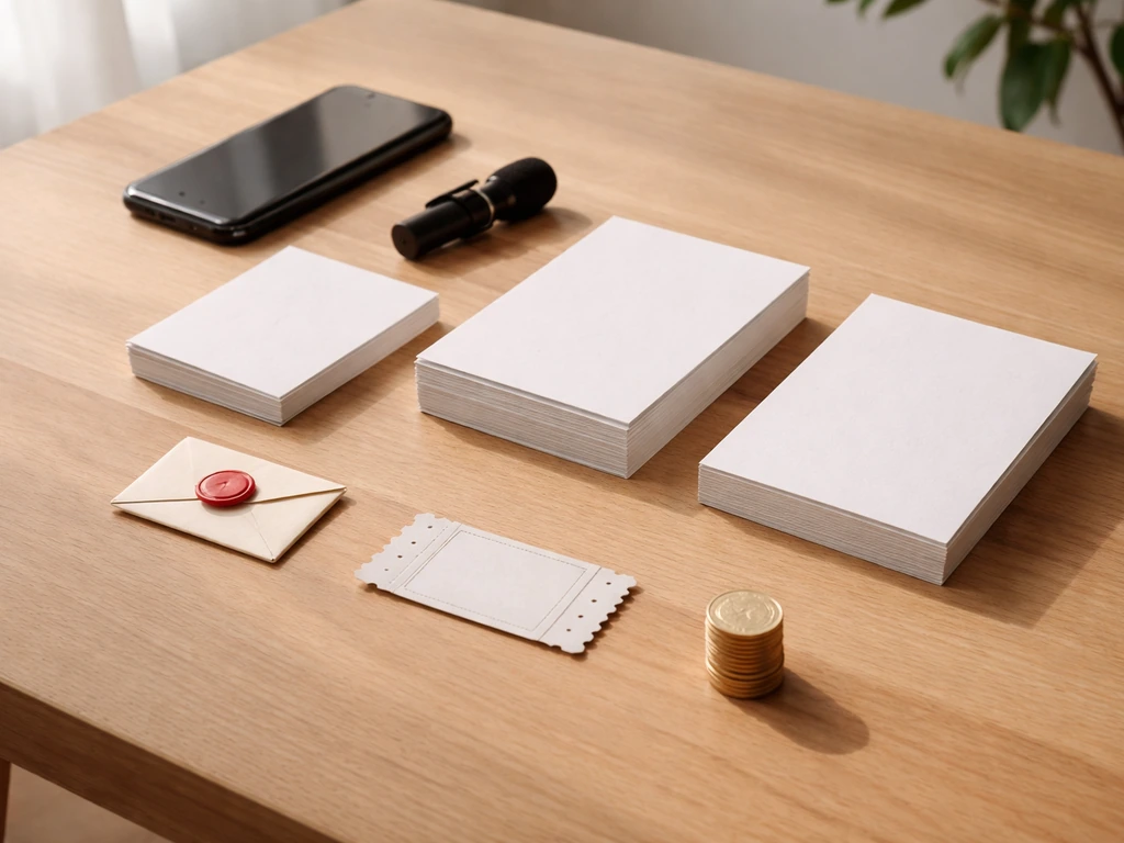 Minimal desk scene with phone, microphone, ticket stub, sealed envelope, and coin stack suggesting income streams.