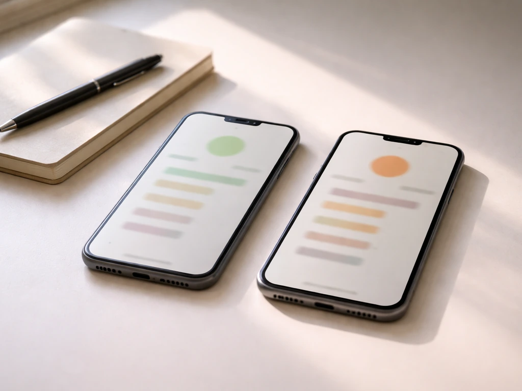 Two smartphones on a desk showing different blurred estimate-style figures to suggest varying net worth sources.