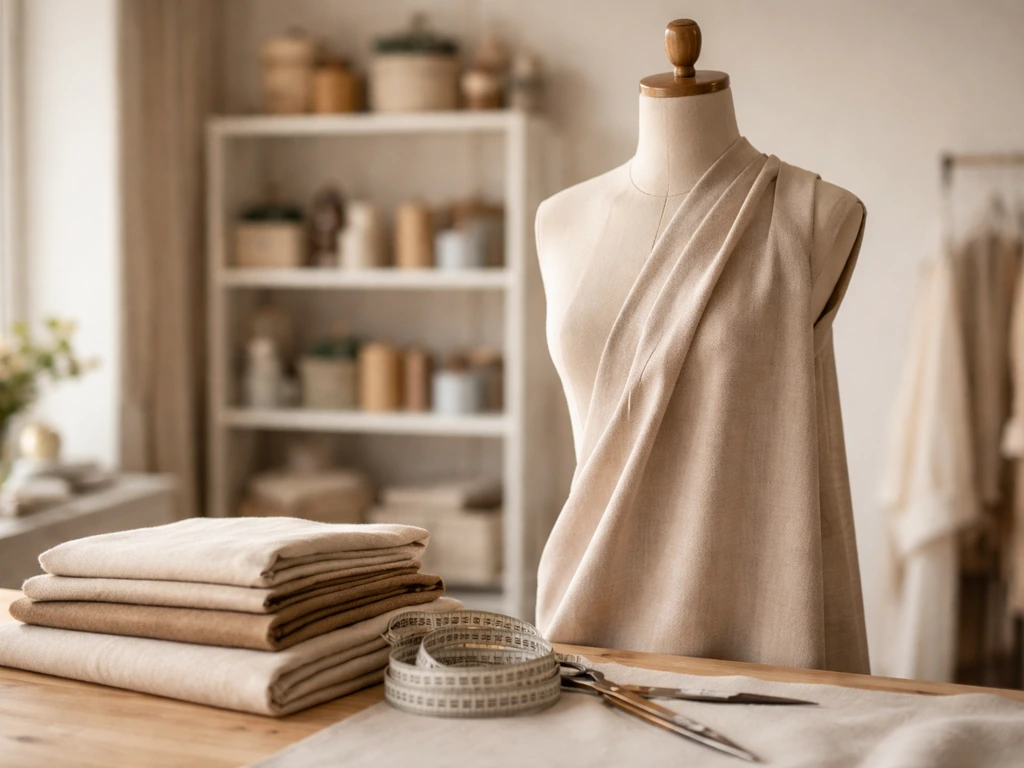 Fashion studio workspace with a mannequin and folded fabric, suggesting identifying a designer profile