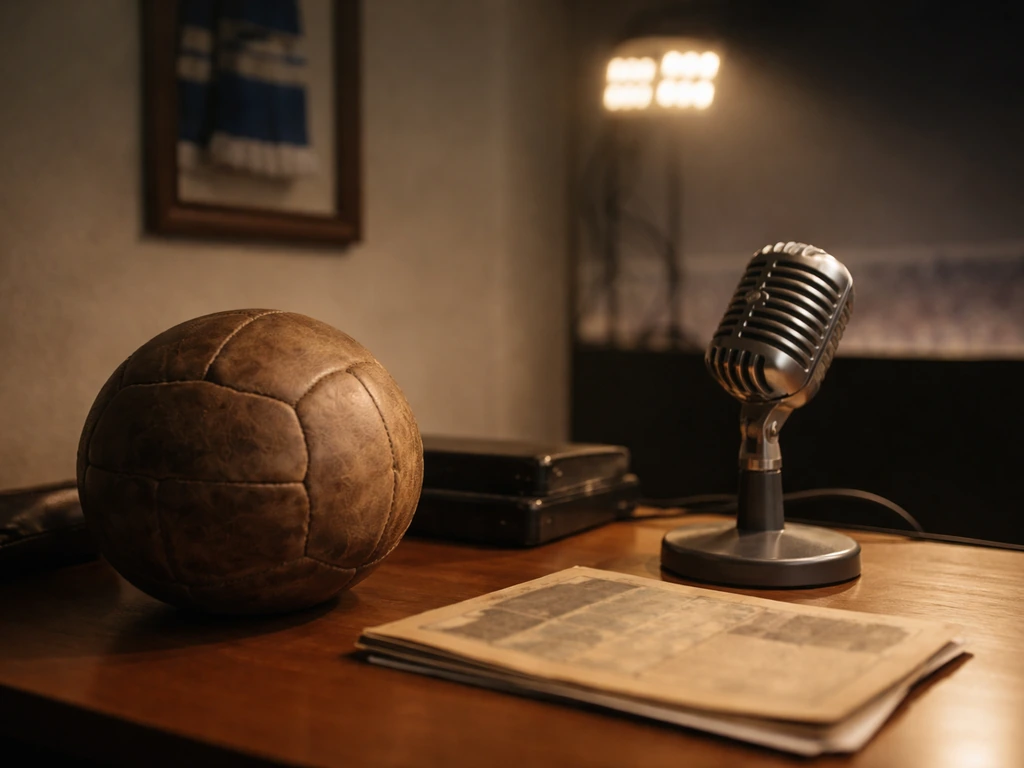 Vintage football-era scene with a worn leather ball on a desk, symbolizing a career built from early roots