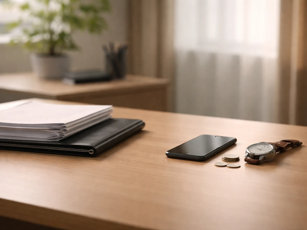 Minimal office desk with documents and coins suggesting club finances vs an individual’s net worth