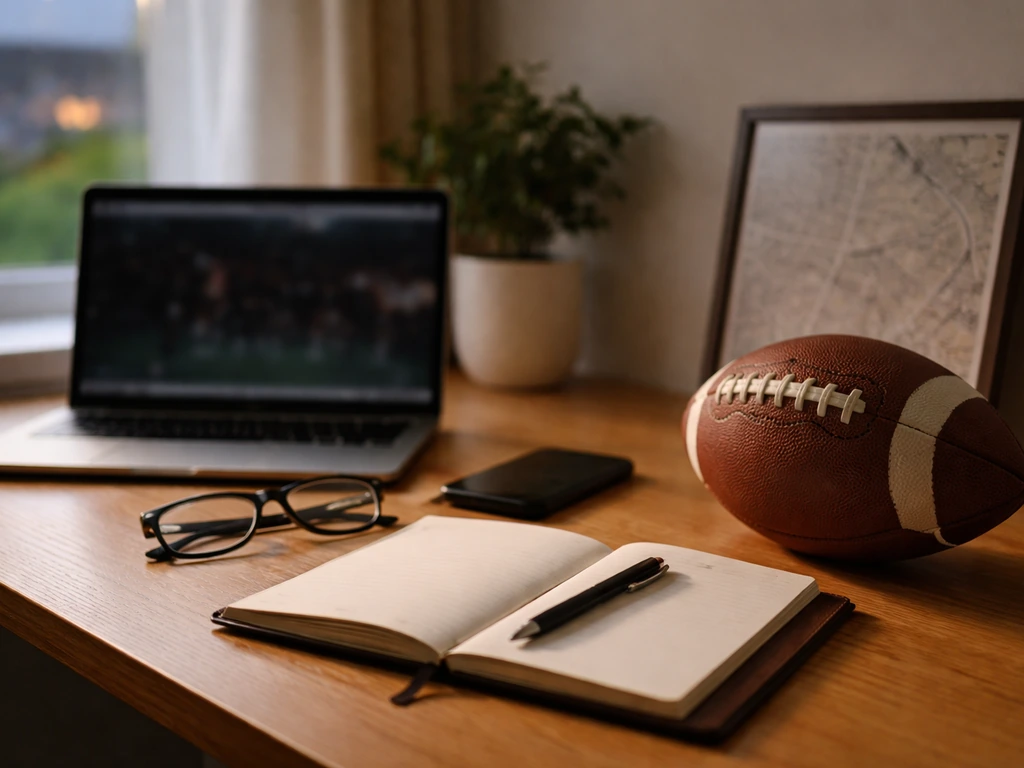 Minimal home office desk with football and blurred laptop imagery symbolizing a Croatian footballer's profile context.