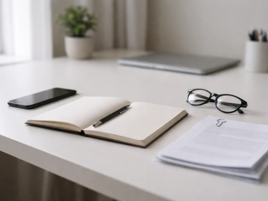 Minimal office desk scene with blank documents and a smartphone, symbolizing verifying the right identity.