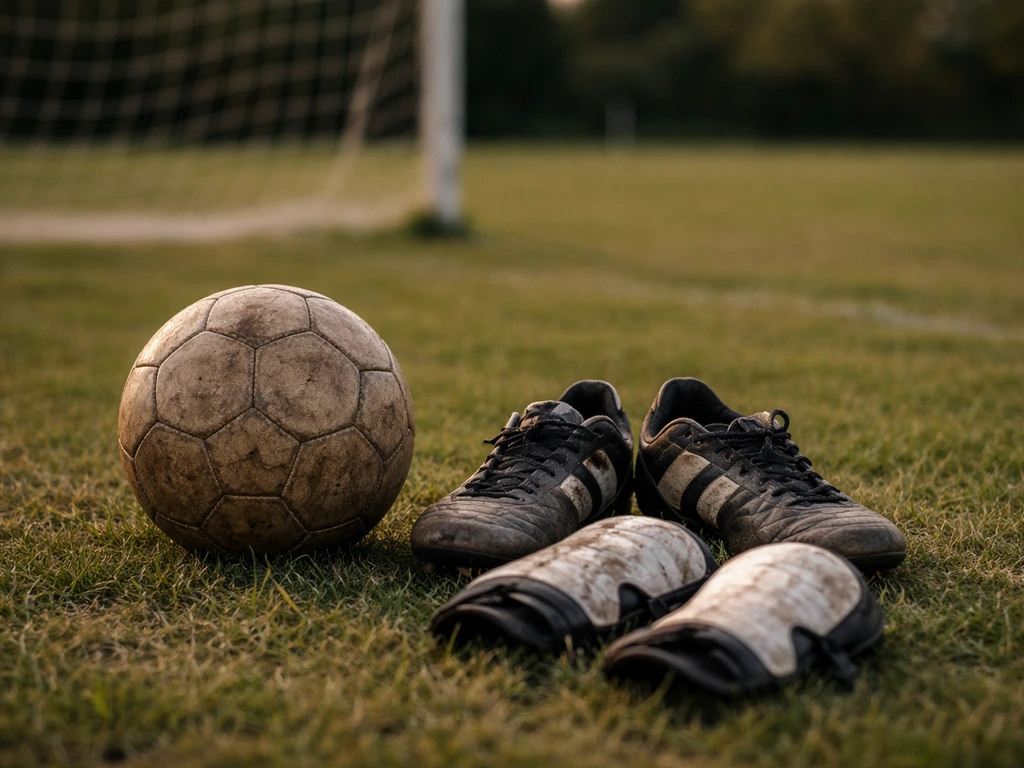 Football training scene with a match ball and boots on a pitch, symbolizing a player’s contract work