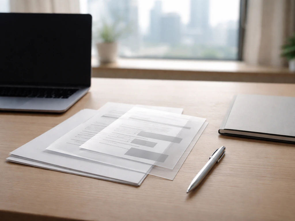 Minimal desk scene with layered documents and obscured source sheets to suggest missing data.