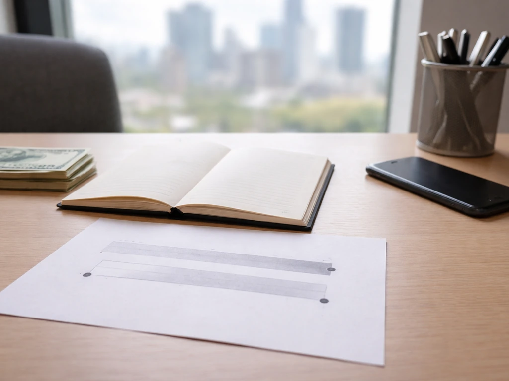 Minimal office desk scene symbolizing wealth analysis and uncertainty range markers