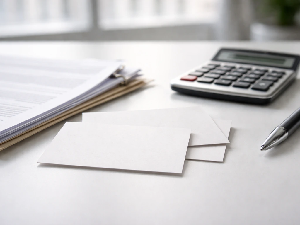 Close-up of contract-style cards and a calculator on an office desk, symbolizing a bottom-up wealth estimate