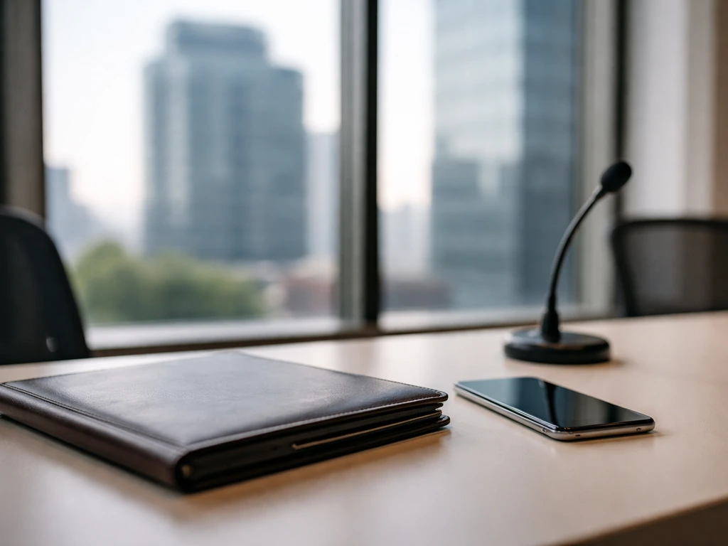 Modern finance office desk with portfolio and smartphone, symbolic of verifying the right person