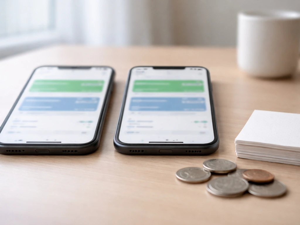 Two blurred finance web cards side by side on a desk, symbolizing conflicting net worth estimates