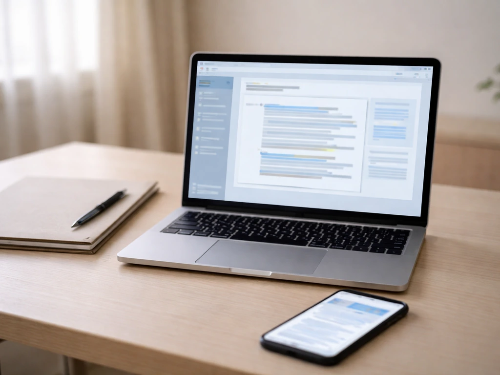 Minimal photo of a laptop showing an anonymous business document verification workflow