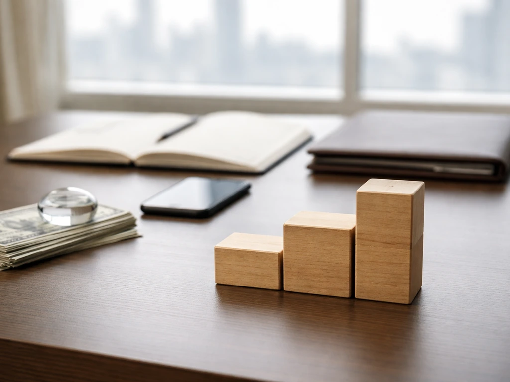 Minimal finance-themed scene with a simple symbolic wealth range indicator in a blank, text-free composition.