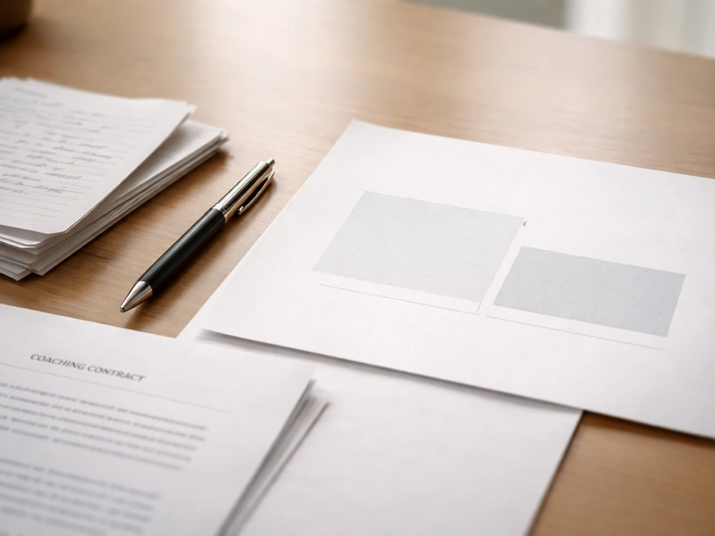 Close-up of a coaching contract page with handwritten notes and a simple salary breakdown chart on a desk.