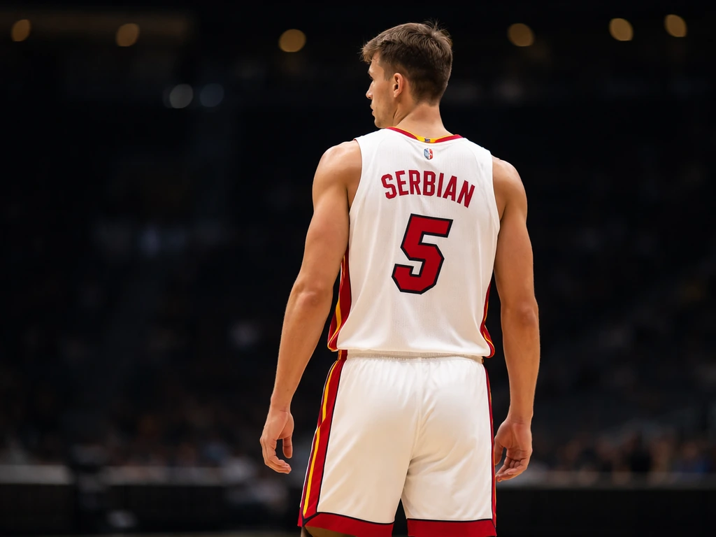 Basketball forward in Miami Heat jersey number 5 standing on an indoor court, jersey visible.