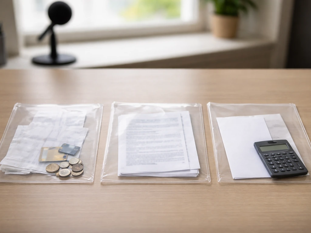 Minimal office desk with mixed financial papers and a microphone, symbolizing differing net worth estimates.
