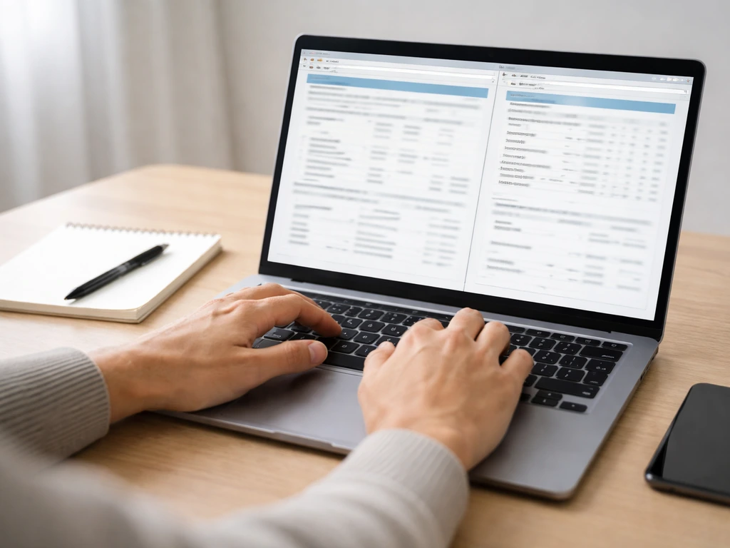 Close-up of a laptop showing public filings style pages and a notebook, symbolizing wealth estimate verification