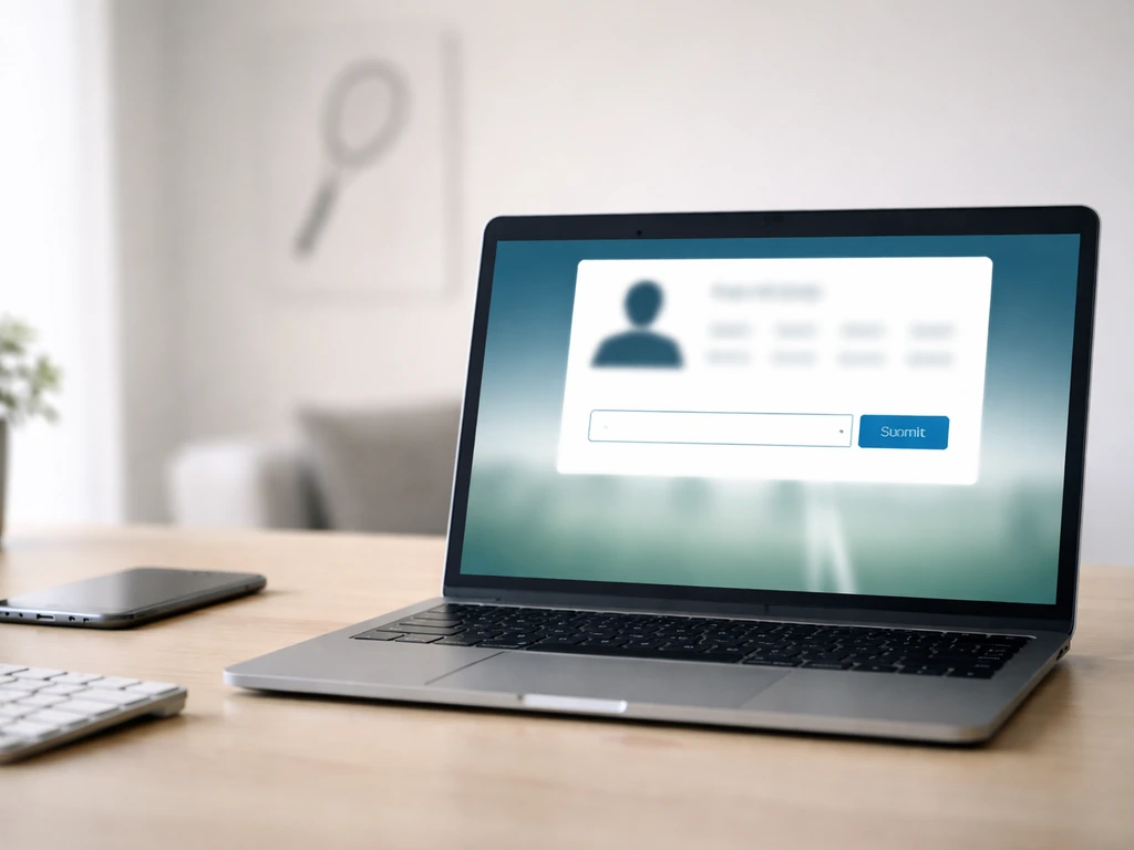 Close view of a laptop displaying a generic sports profile lookup screen with a unique ID field