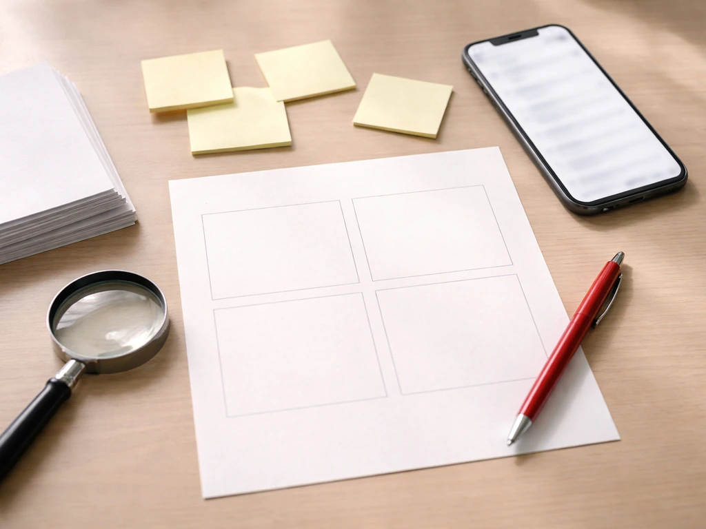 Desk scene with magnifying glass and blank checklist boxes for verifying an estimate; smartphone blurred.