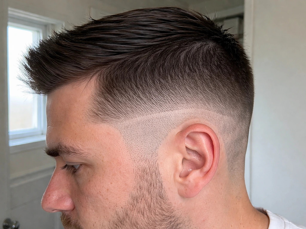 Close-up of a person’s hair showing uneven regrowth and a visible styling “fault line”.