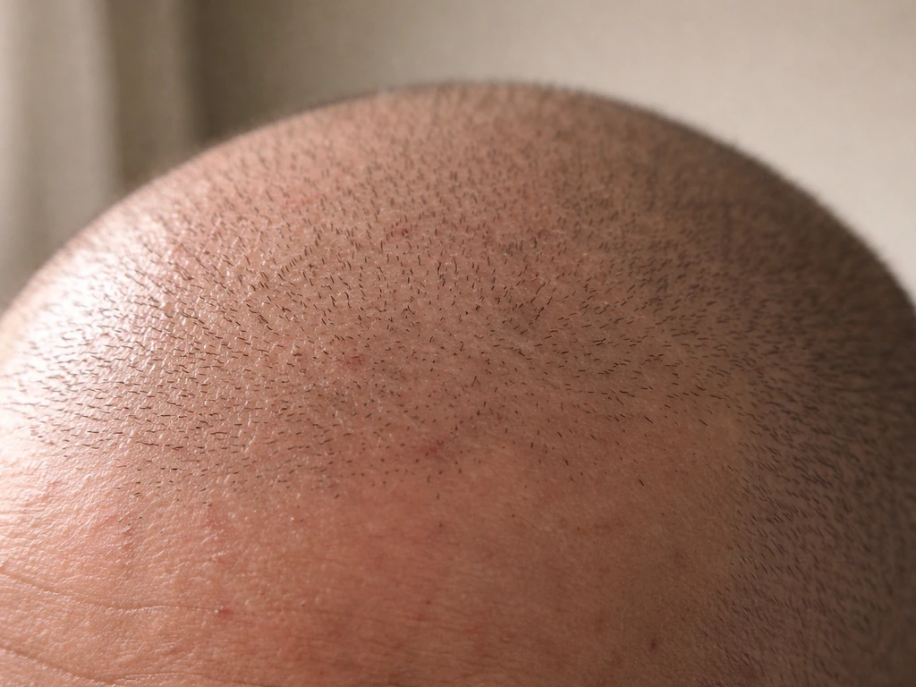 Close-up of uneven prickly stubble on a scalp with visible texture.