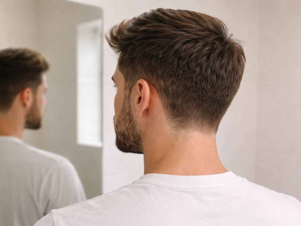 Man with grown-out side hair blended smoothly into the top, avoiding a wedge shape.