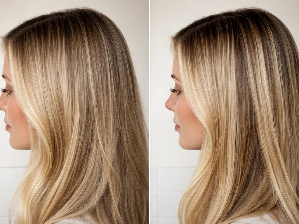 Close-up side-by-side hair sections showing soft root fade and a higher-contrast regrowth look.